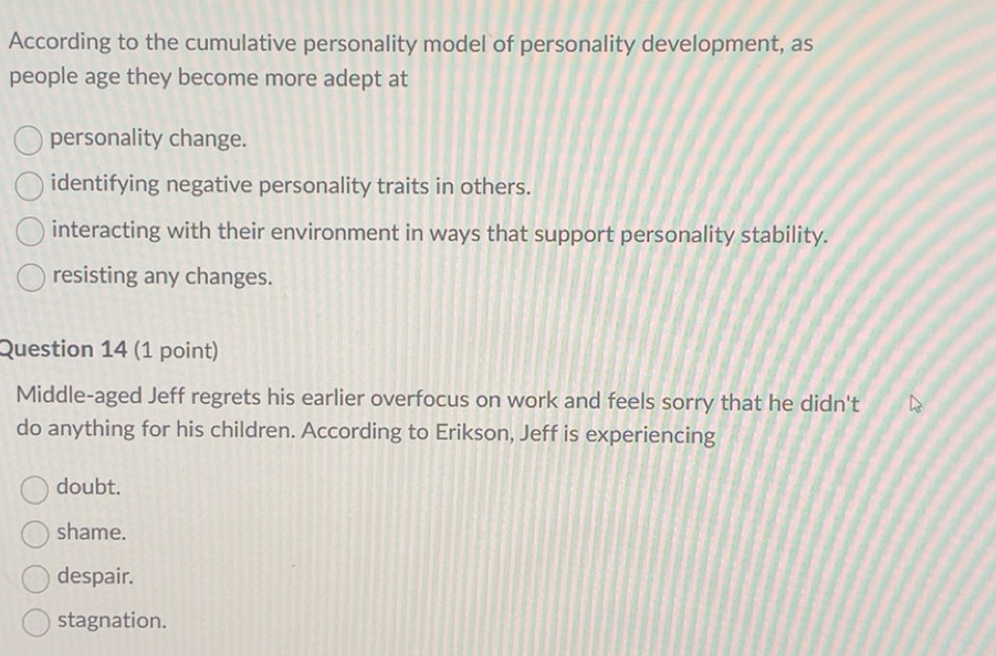 Solved: According to the cumulative personality model of personality ...