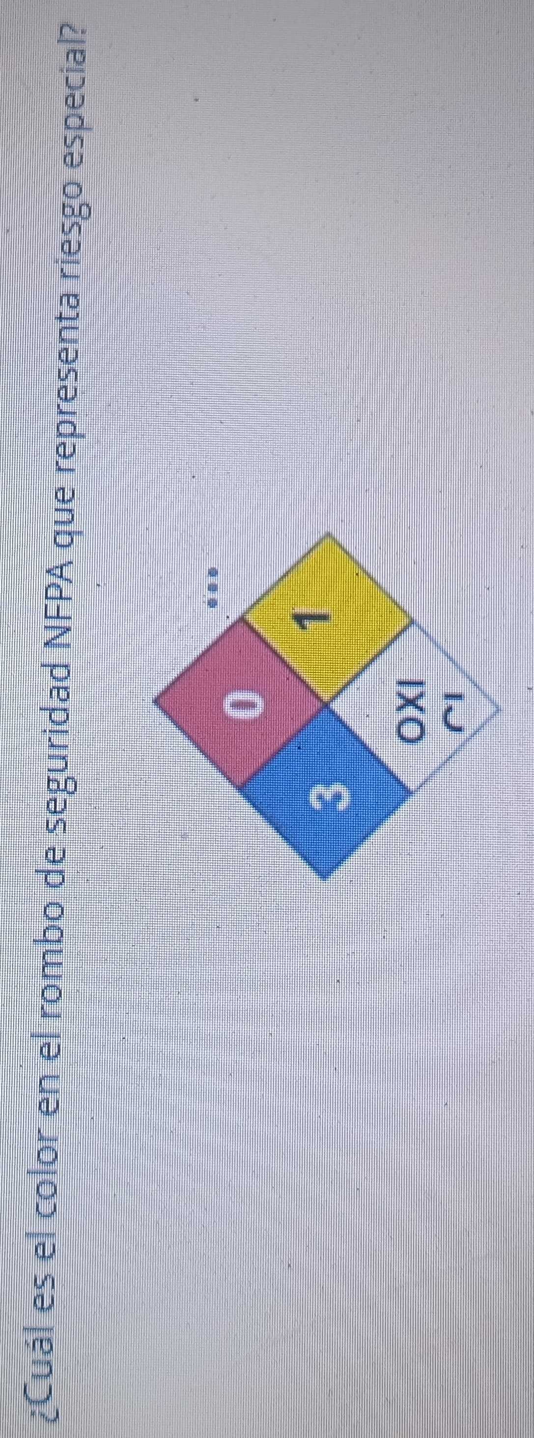 Resuelto:¿Cuál es el color en el rombo de seguridad NFPA que representa ...