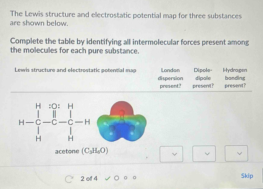 Solved: The Lewis structure and electrostatic potential map for three ...