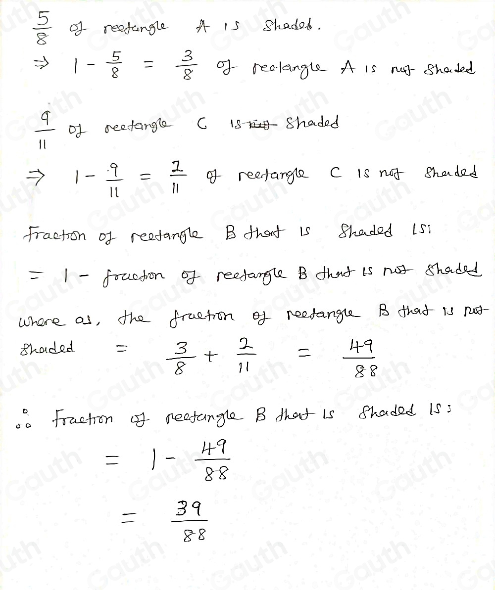 Solved: Rectangle A Rectangle B Rectangle C 5/8 of rectangle A is ...