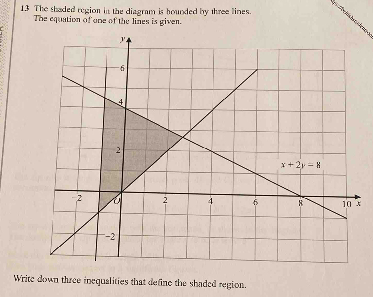 Solved: The shaded region in the diagram is bounded by three lines. The ...