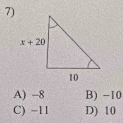 A) -8 B) −10
C) -11 D) 10