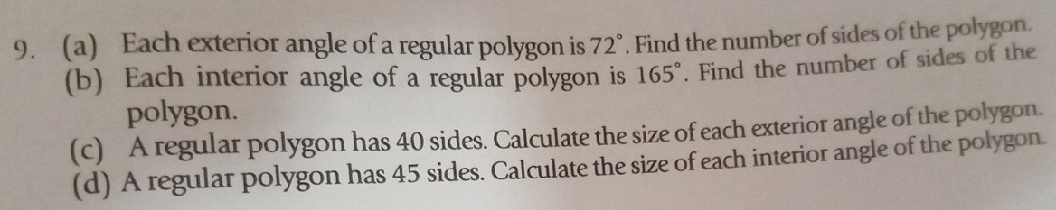 Solved: Each exterior angle of a regular polygon is 72°. Find the ...
