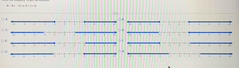 4 -4≤ -12 or 2t+3>11