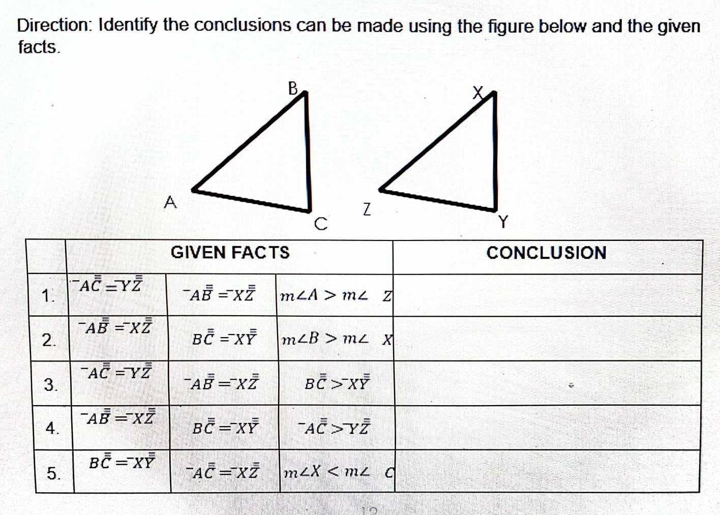 Direction: Identify the conclusions can be made using the figure below and the given
facts.