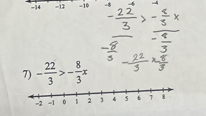 -14 -12 -10 -8 -6 -4
7) - 22/3 >- 8/3 x