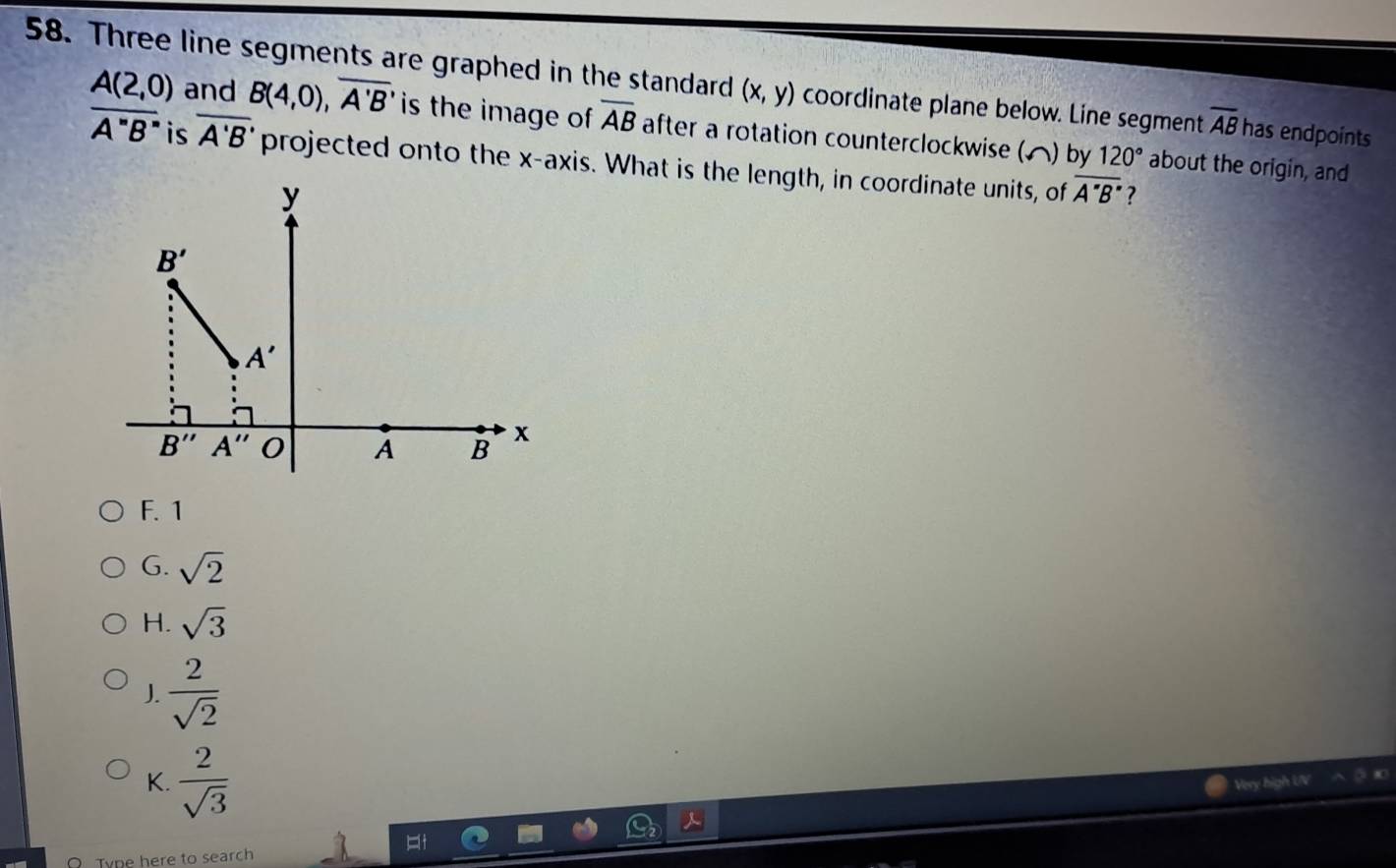 Solved: Three line segments are graphed in the standard (x,y ...