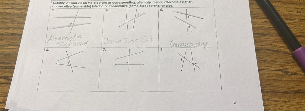 Classify ∠ 1 and . ∠ 2or n the diagram as corresponding, alternate interior, alternate exterior,