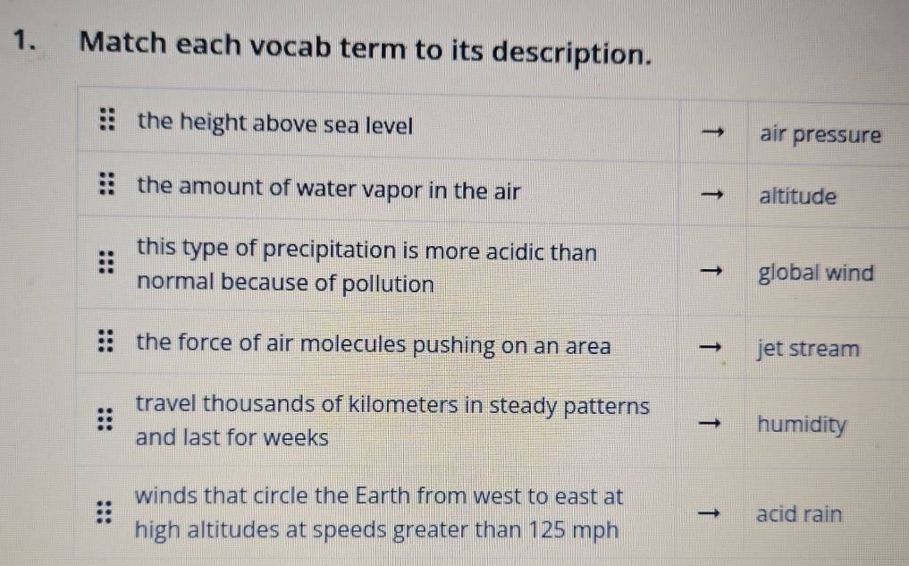 Match each vocab term to its description.