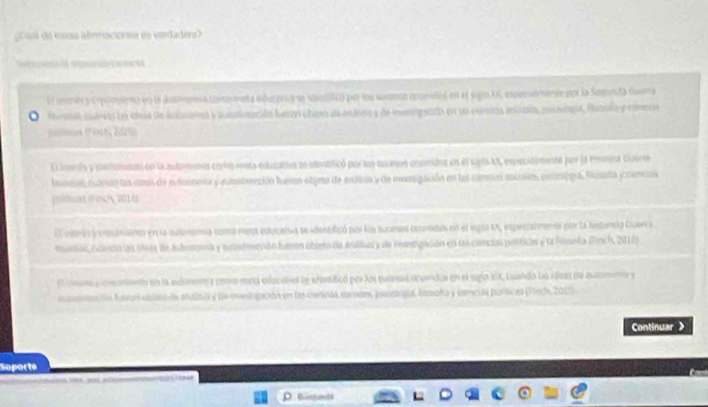 um a esas abemiciorma es endadéra ?
o e g e
Ea mmés y eprmnto en la jutorpsa tprco meta educerion se stecllfico por los aesesoa qcondos en el siglo X6, espersaimente por la Segenda Geera
a Murotalindnión las iduia de dusonaita y autolruación fuecon obiso de andnaia y de mntgacdo en ua ciricas ressalóa pecoiogia, futala y cmenino
(litos (FotN 2013)
El iamés y mecinena en la automneia comomnta educativn se mestficó por las tecesos enandos en el ugla XX, especiaimente por la Pmmera Guerr
Mustl, ceró las rmas de e taanista y autaitercción fuera objeta de mslsua y de mensigación en lal cencas rocaa, petoioga, fosona yoencas
[solbucas (F encA2016)
El ntires y eracanaión en la nutonena coma mom educalia se identficó por los sucesss ocomidos en el legla 10s especialments por la hedanda Guer a
Mustas, canón las 19644 de automoría y acodmcción fuemo obieo de anallias y de imsstigación en las cancias politicans y la Rosifa (Finch, 2110)
Elidrra a eecotisanto en la adonomía como resta educabed le eentficó por los sucesas ocoindos en el siglo 1SX, Luando la ideas de autonomia y
manovanción fusron oblato de andatia y de mesrgación en las crenteda spcan, pssología, huoka y csncias porítices (Frch, 2013
Continuar 
Soporte