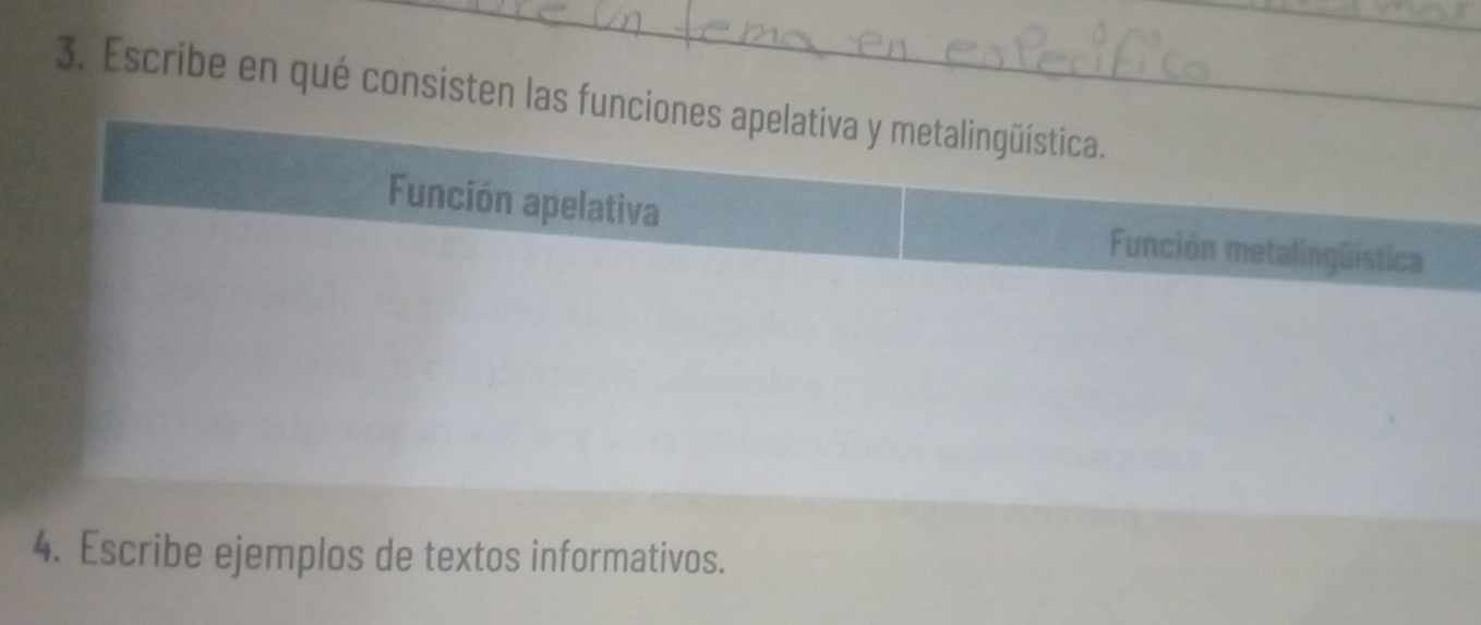 Resuelto:Escribe en qué consisten las f 4. Escribe ejemplos de textos ...