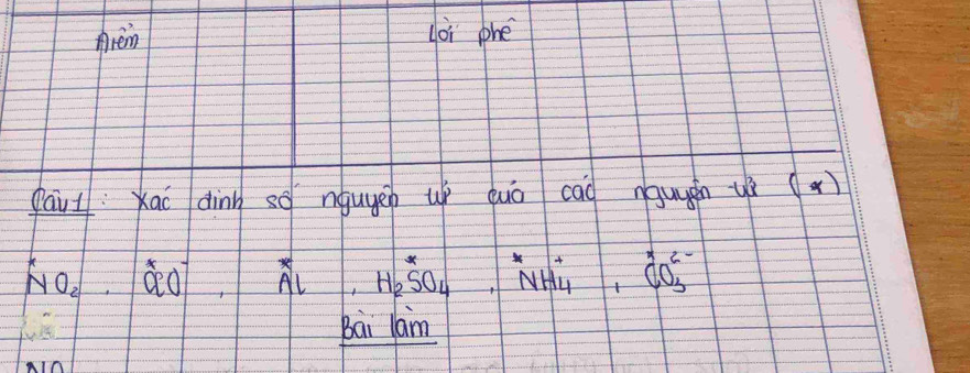 Arem doi phe 
fail:Xac dinn so ngugep up quó cad nguuán uǒ a
NO_2· beginarrayr x xendarray O^-,Aloverline H,^*_SO_4NH, beginarrayr x HH_4endarray , CO_3^2-
Bai lam