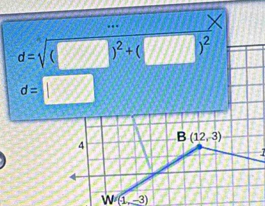 d=sqrt((□ )^2)+(□ )^2
d=□
W(1,-3)