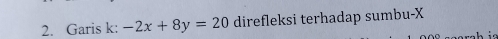 Garis k: -2x+8y=20 direfleksi terhadap sumbu- X