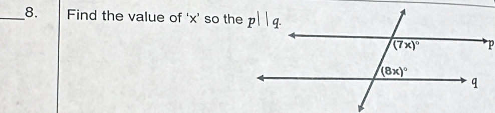 Find the value of ‘x’ so the