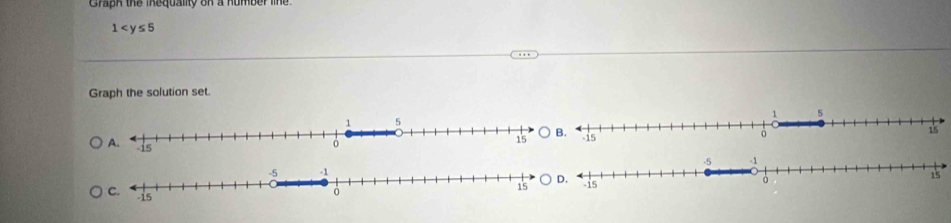 Graph the inequality on a humber line
1
Graph the solution set.