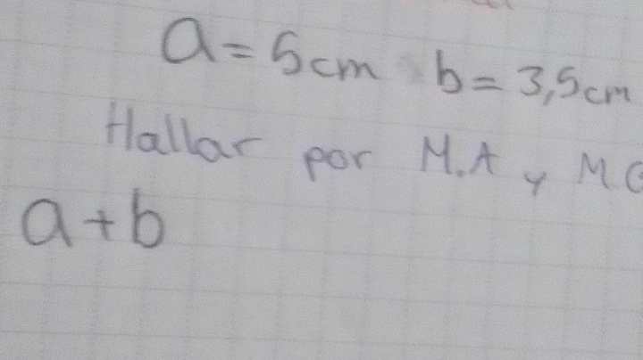 a=5cmb=3.5cm
Hallar por M. A y MO
a+b