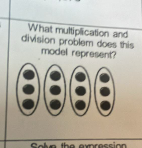 What multiplication and 
division problem does this 
model represent? 
Solve the expression