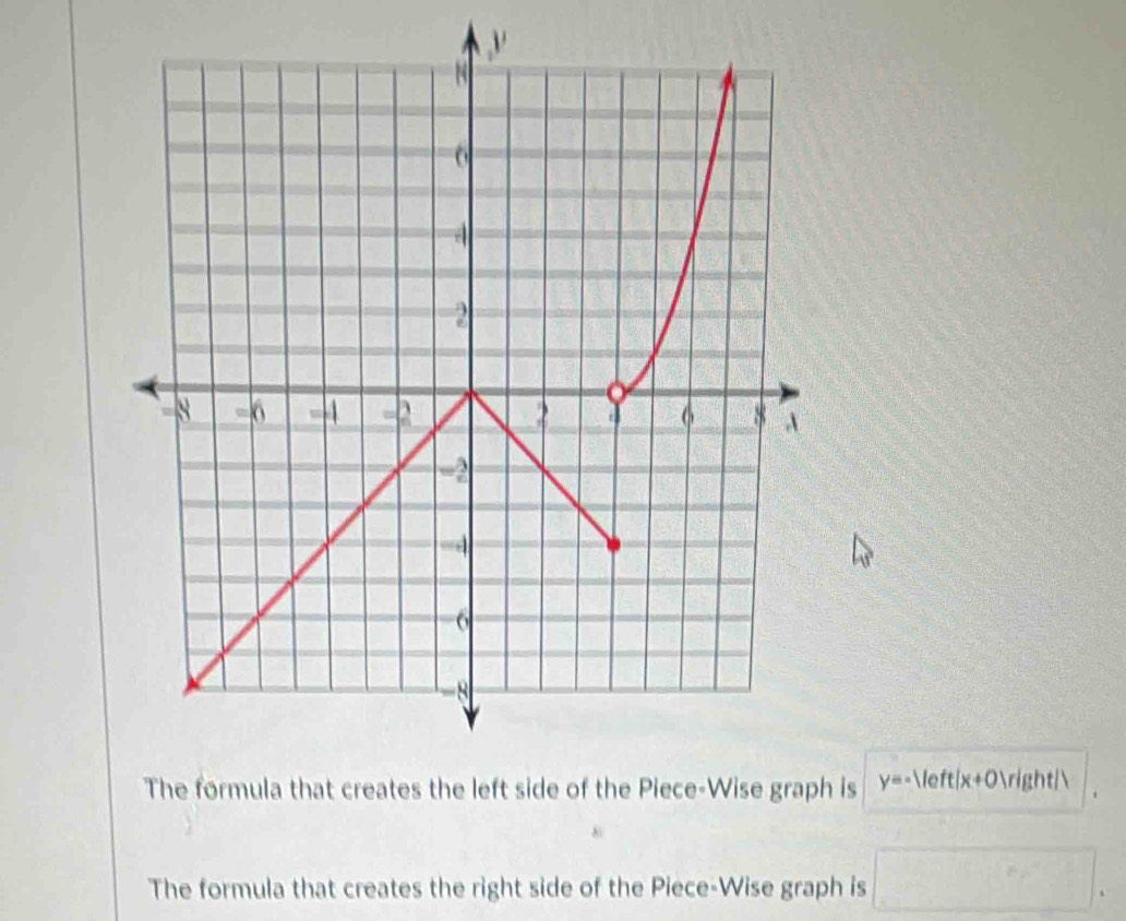 is y=-11eft/x+0 | 
The formula that creates the right side of the Piece-Wise graph is □ .