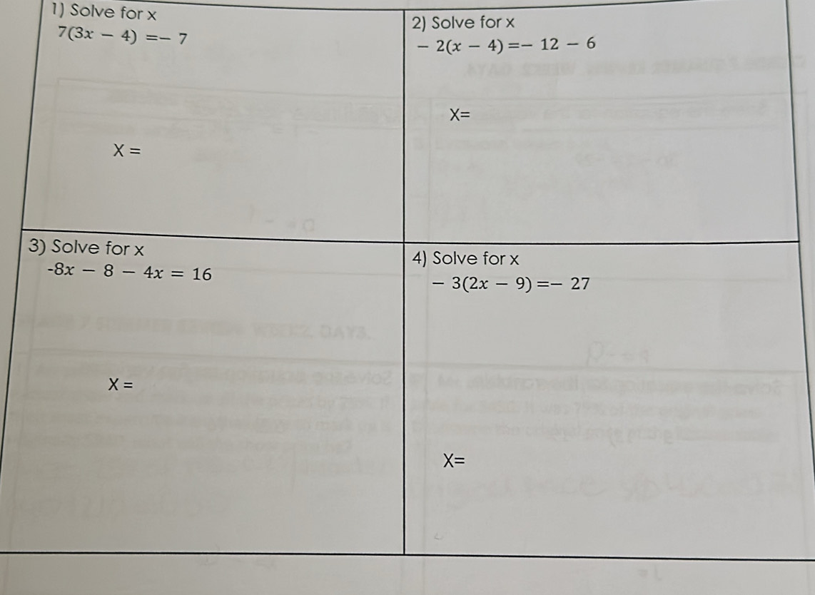 Solve for x
2) Solve for x