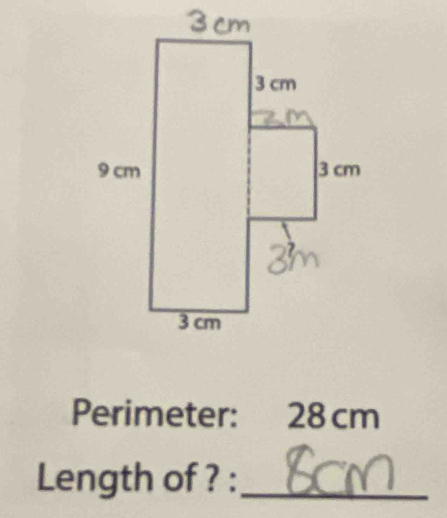 Perimeter: 28 cm
Length of ? :_