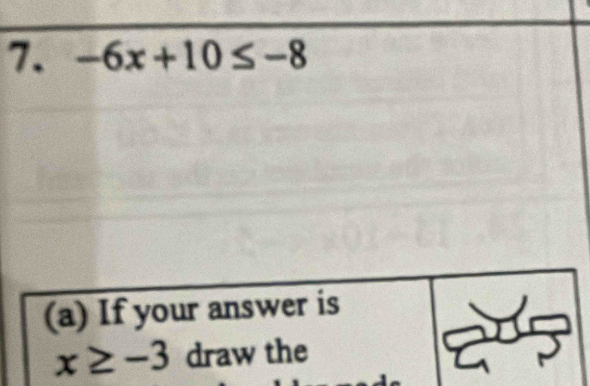 -6x+10≤ -8
(a) If your answer is
x≥ -3 draw the