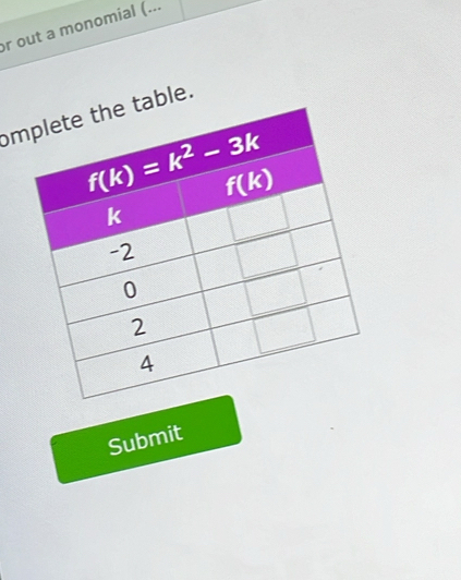 out a monomial (...
ome.
Submit