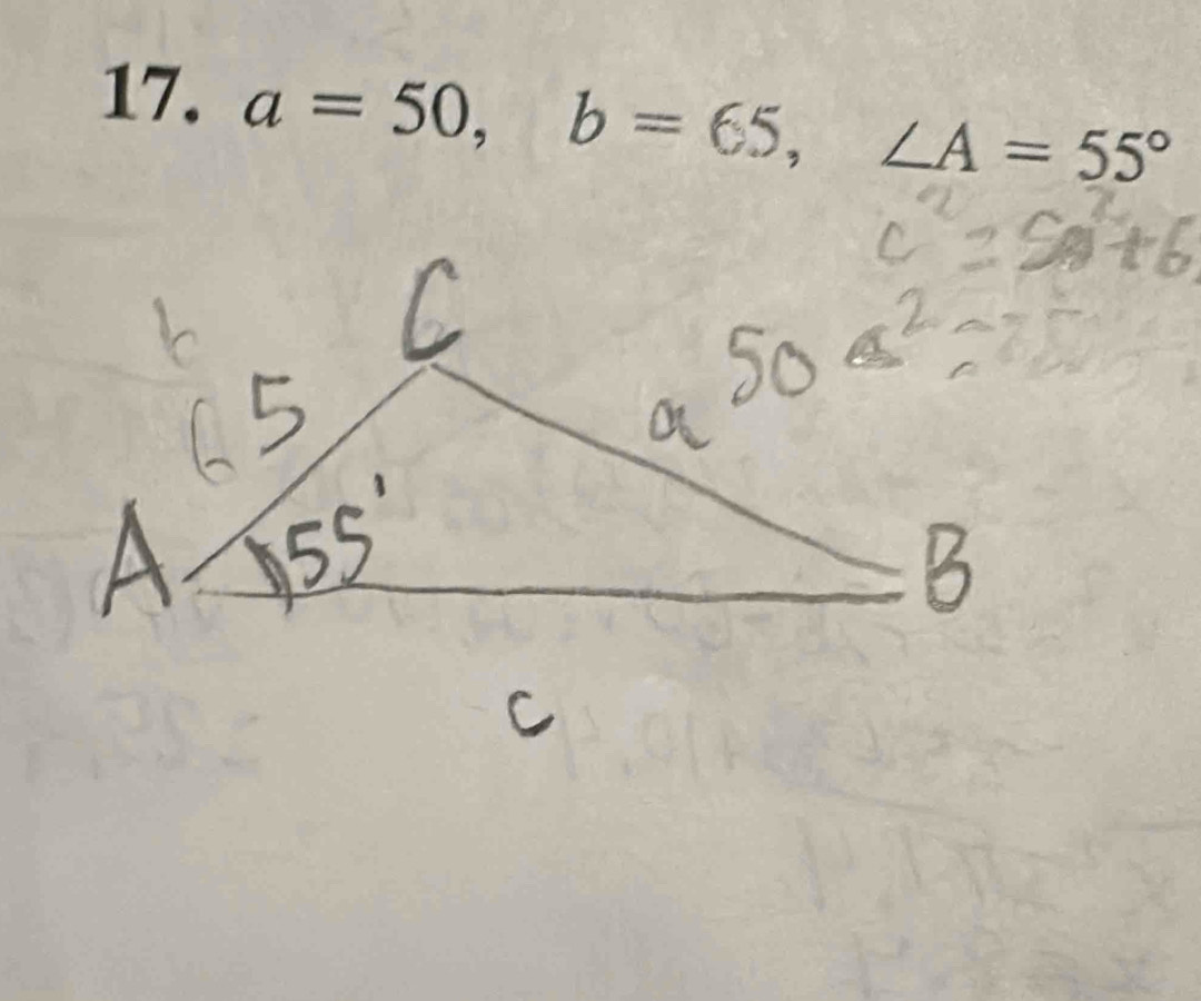 a=50, b=65, ∠ A=55°