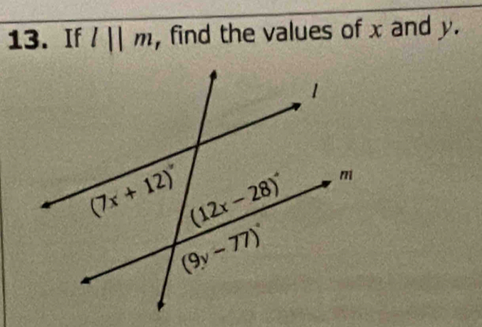 If l||m , find the values of x and y.