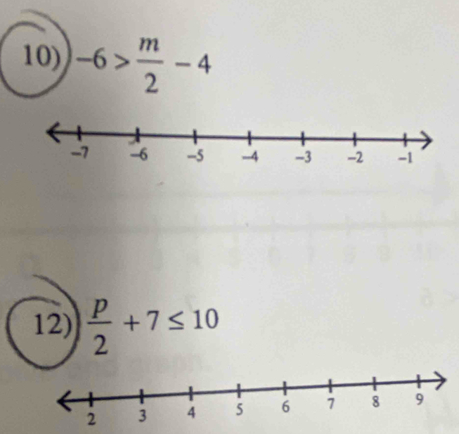 -6> m/2 -4
12)  p/2 +7≤ 10