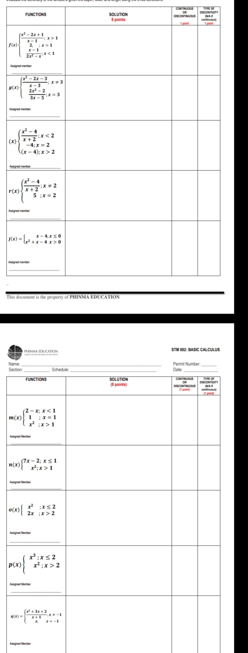 FUNCTIONS
n
f(x)
g(x
(x) 
r(x
This 
PHINMA EDUCATION STM 002: BASIC CALCULUS
Nam Permit Number
Sec
n(
Assi
o(