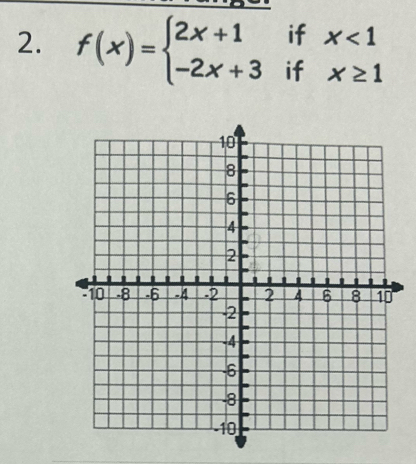 f(x)=beginarrayl 2x+1ifx<1 -2x+3ifx≥ 1endarray.