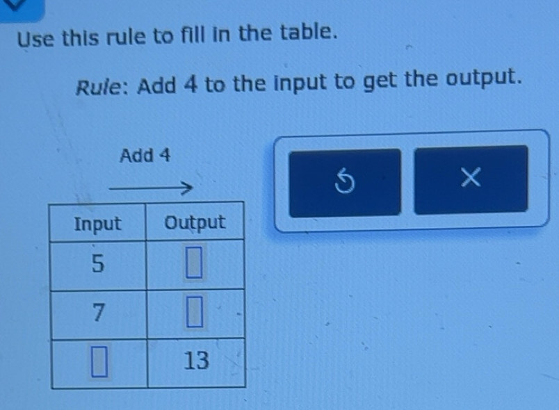 Resuelto:Use this rule to fill in the table. Rule: Add 4 to the input ...