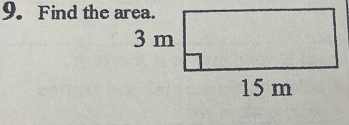 Find the area.
3 m
15 m