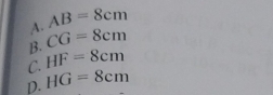 A. AB=8cm
B. CG=8cm
C. HF=8cm
D. HG=8cm