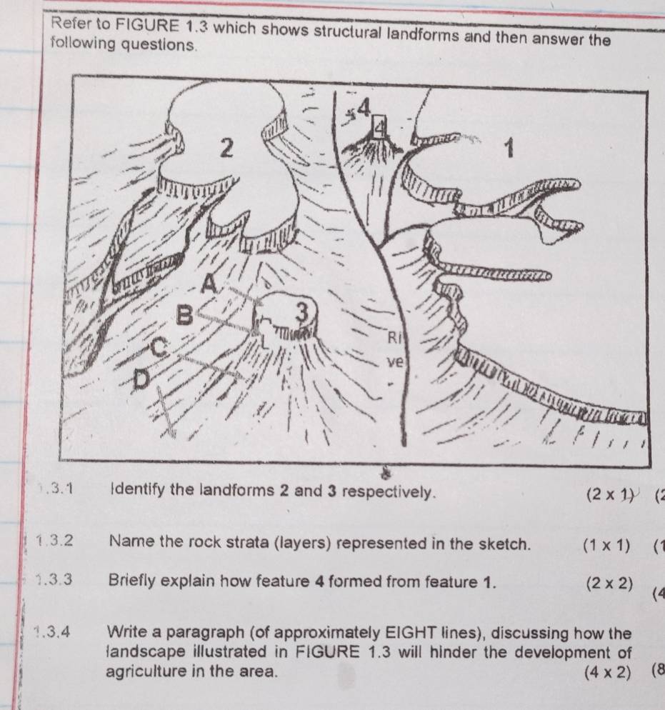 Solved: Refer to FIGURE 1.3 which shows structural landforms and then ...