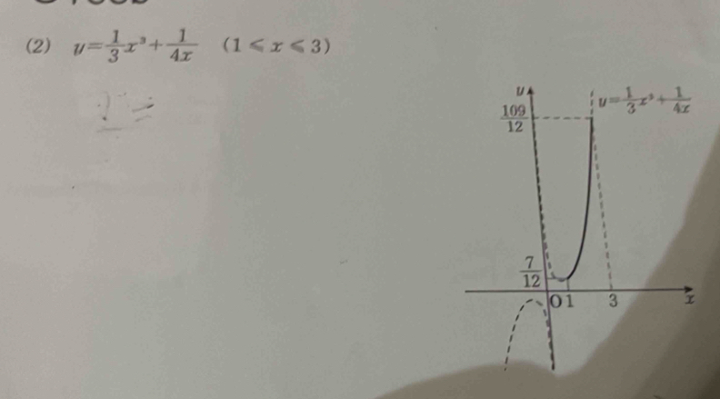 (2) y= 1/3 x^3+ 1/4x (1≤slant x≤slant 3)