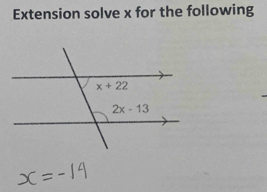 Extension solve x for the following