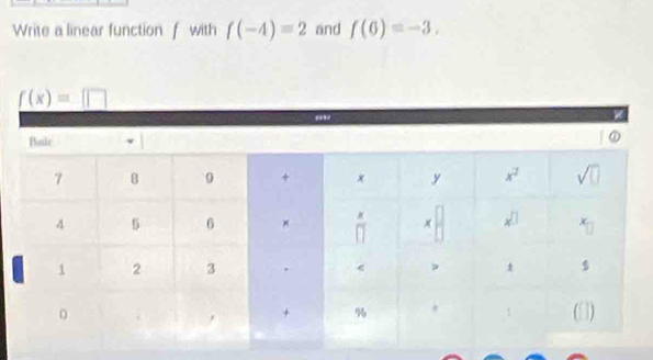 Write a linear function f with f(-4)=2 and f(6)=-3.