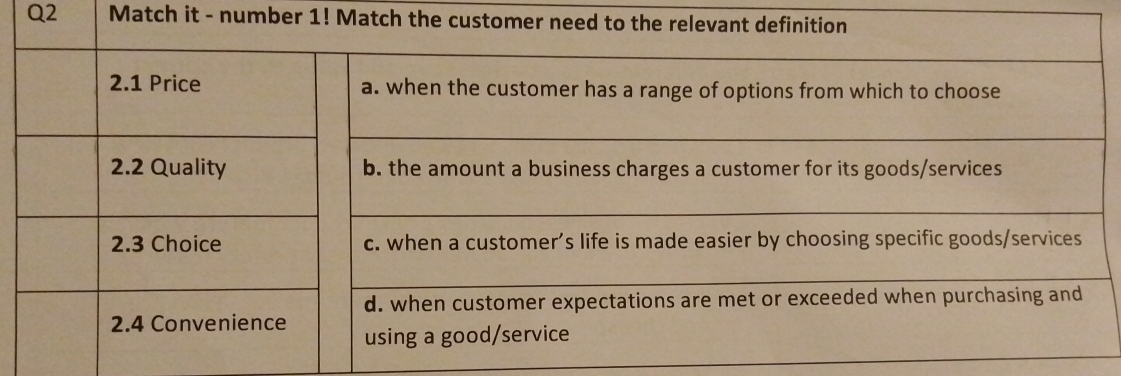 Match it - number 1! Match the cust