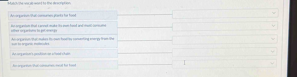 Match the vocab word to the description.