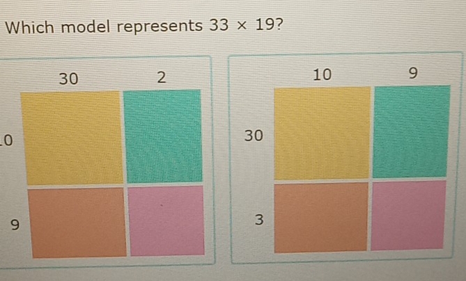 Which model represents 33* 19 ?
10 9
0
30
3