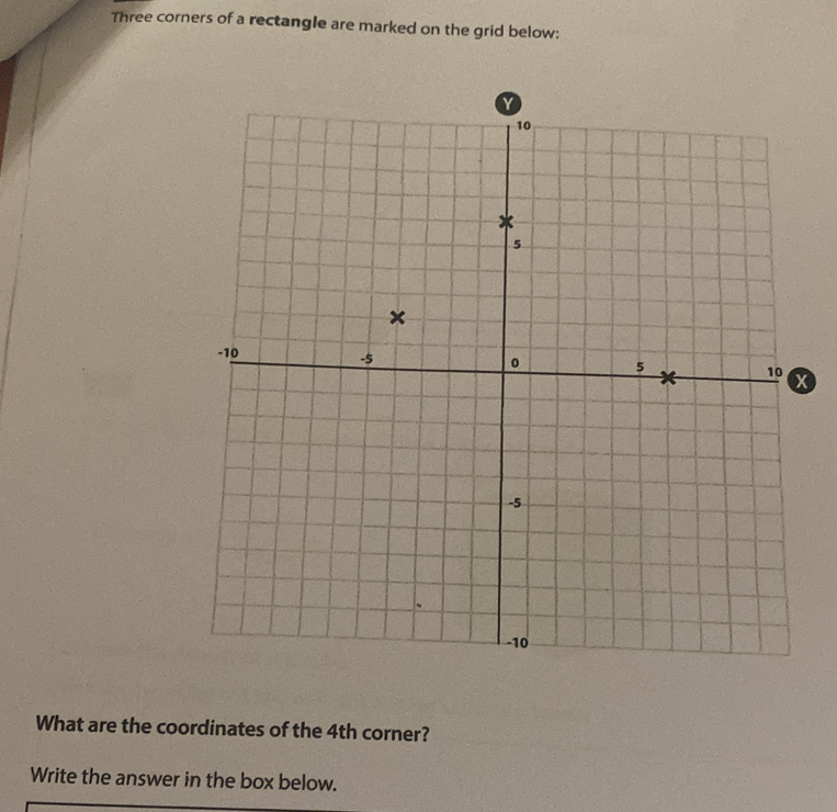 Solved: Three corners of a rectangle are marked on the grid below: What ...