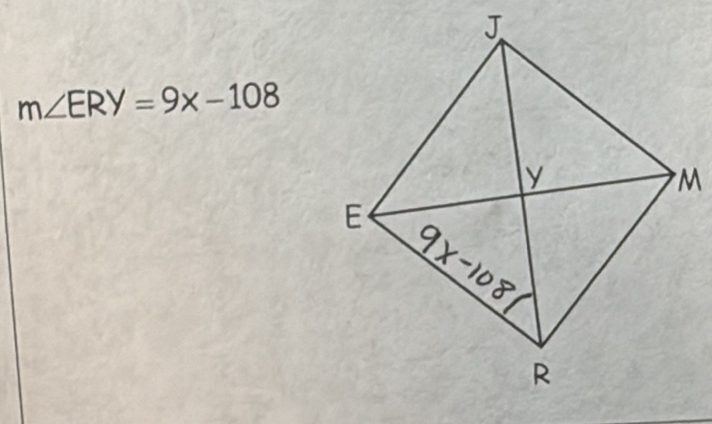 m∠ ERY=9x-108