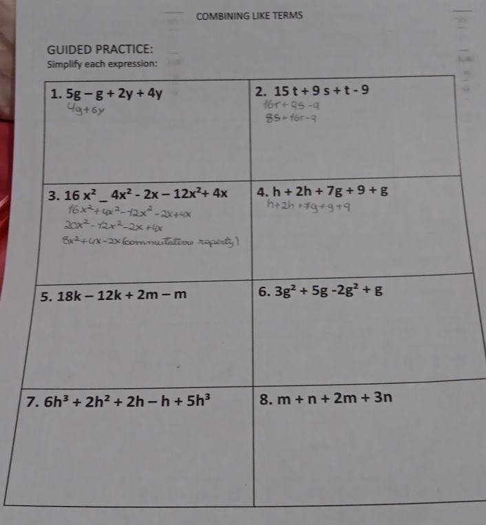 COMBINING LIKE TERMS
GUIDED PRACTICE: