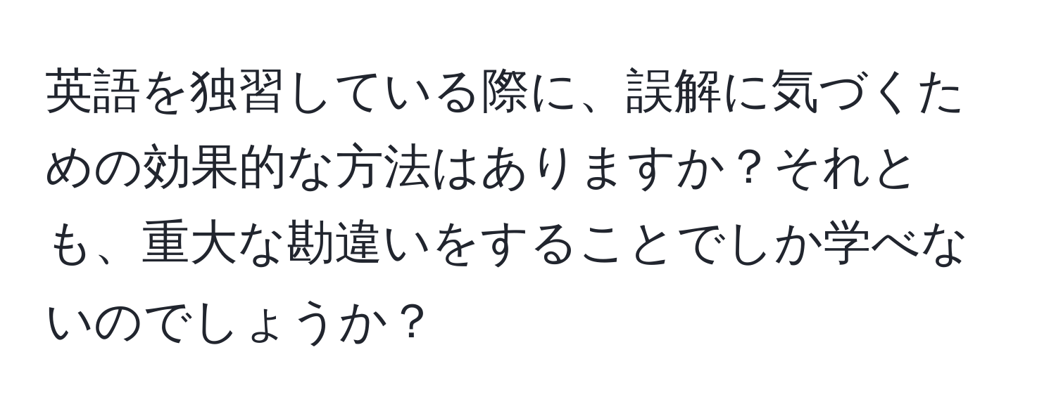 英語を独習している際に、誤解に気づくための効果的な方法はありますか？それとも、重大な勘違いをすることでしか学べないのでしょうか？