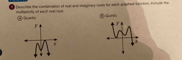 Describe the combination of real and imaginary roots for each graphed ...