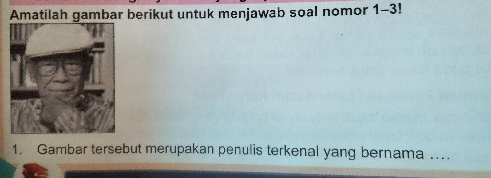 Amatilah gambar berikut untuk menjawab soal nomor 1-3!
1. Gambar tersebut merupakan penulis terkenal yang bernama …