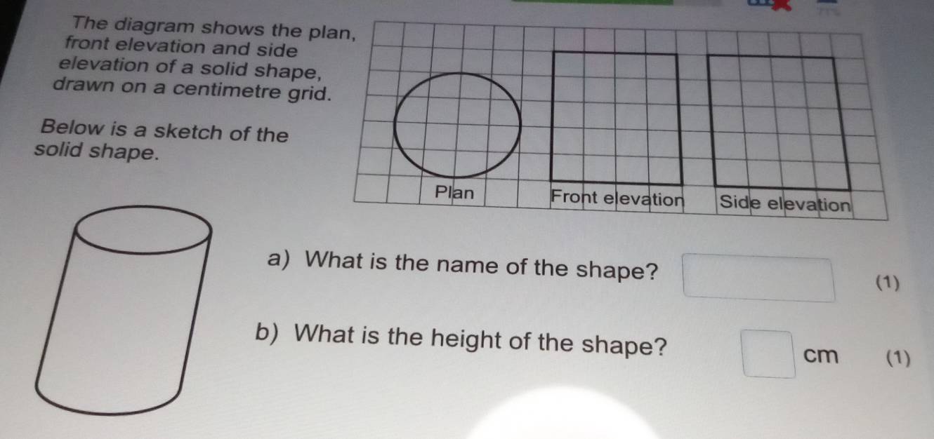 Solved: The diagram shows the p front elevation and side elevation of a ...