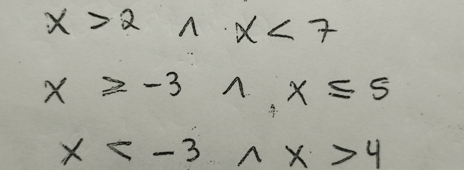 x>21x<7</tex>
x≥slant -3n. x≤ 5
x 4